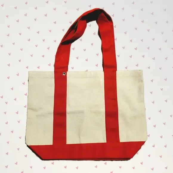 Sturdy Cotton Blend Red and Beige Tote Bag - Picture 1 of 4
